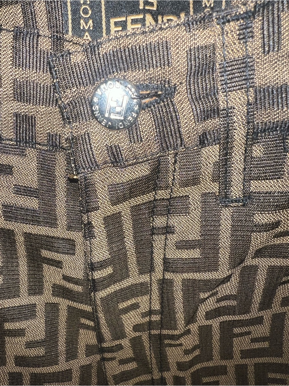 Fendi Brown & Black FF Logo Print Chinos pants authentic size 2 4 - Picture 2 of 6